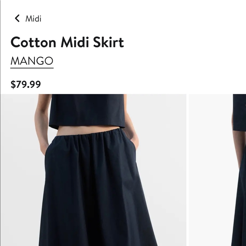 2 Mango poplin midi skirts size XS white and black